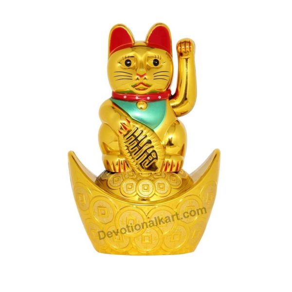 Buy Feng Shui Welcome Cat On Big Ingot Golden Multicolor