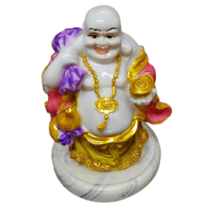 Ceramic multicolor laughing buddha with ingot wealth bag and wu lou