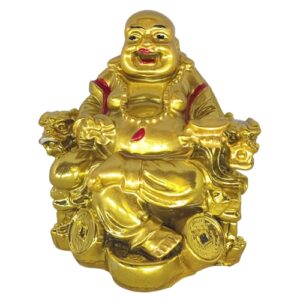 laughing buddha on golden chair