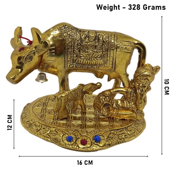 Statue of Golden Kamdhenu Cow with Calf and Laddu Gopal is a symbol of prosperity, wealth, and abundance according to Vastu Shastra and Indian Astrology.